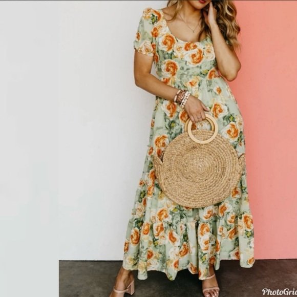 Sage Floral Midi/Maxi Dress that Ties in Back - Picture 5 of 9